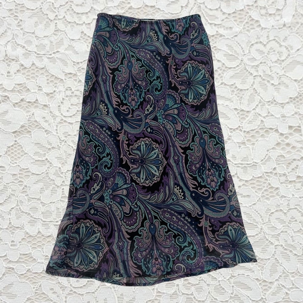 vintage 90s paisley patterned fairy mesh midi skirt